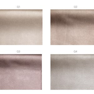 May include: Four fabric swatches in different shades of beige, brown, and gray. The swatches are labeled Q1, Q2, Q3, and Q4.