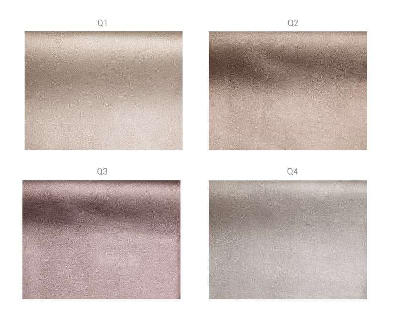 May include: Four fabric swatches in different shades of beige, brown, and gray. The swatches are labeled Q1, Q2, Q3, and Q4.