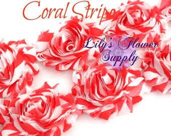 1/2 Yard - Shabby Flower Trim - Shabby Rose trim - Shabby Flower - Chiffon Flower - Coral - Stripe - Shabby Chic - Rose Trim - Wholesale