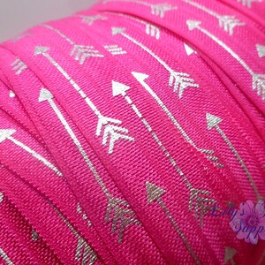 Fold Over Elastic, FOE, Foldover Elastic, Elastic By Yard, FOE Elastic, Wholesale Elastic, Printed Elastic, Hot Pink Silver Arrow