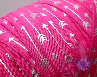 Fold Over Elastic, FOE, Foldover Elastic, Elastic By Yard, FOE Elastic, Wholesale Elastic, Printed Elastic, Hot Pink Silver Arrow