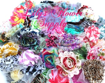 Grab Bag Shabby Flowers - 25 Shabby Flowers - Shabby Rose trim - Prints - Shabby Flower Rose Trim - Chiffon Flower - Shabby Chic - Rose Trim