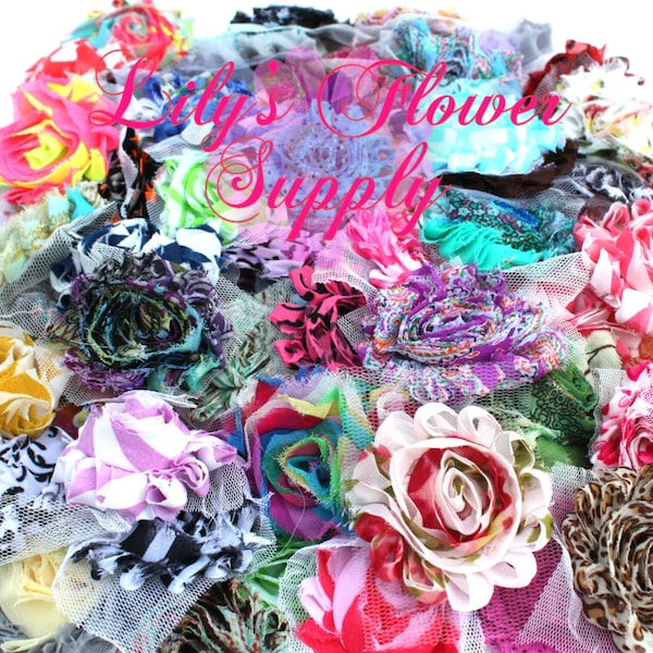 Grab Bag Shabby Flowers - 25 Shabby Flowers - Shabby Rose trim - Prints - Shabby Flower Rose Trim - Chiffon Flower - Shabby Chic - Rose Trim