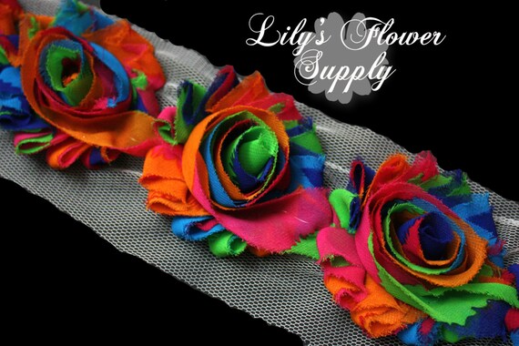 Shabby Flower trim Rose Trim 12 yard Chiffon Trim Wholesale Trim Neon Yellow Shabby Rose Trim Shabby Flower Shabby Chic