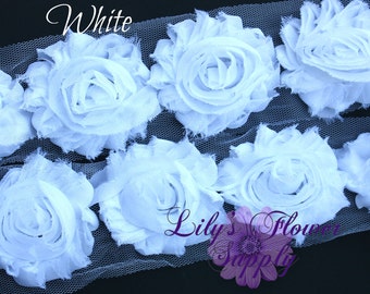 White Shabby Rose Trim - Shabby Flower trim - Shabby Trim - Chiffon Trim - Shabby Chic - Rose Trim - Wholesale Trim - 1 Yard