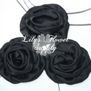 Satin Rolled Rosette - Set of 3 - Satin Flower - Satin Rose - Ruched Flowers - Black Rosettes - Satin rosettes - Rolled Rosettes - Wholesale