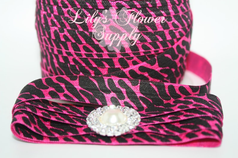 5 yards Zebra FOE Foldover Elastic Shiny Elastic Elastic by the yard Headband Hot Pink Zebra 58 Fold Over Elastic DIY