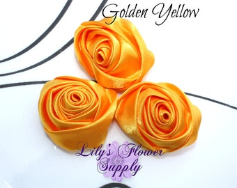 Rolled Rosettes - SET of THREE - Golden Yellow - Satin Flower - Satin Rose - Rosettes - Satin rosettes - Rolled flowers - Wholesale - supply