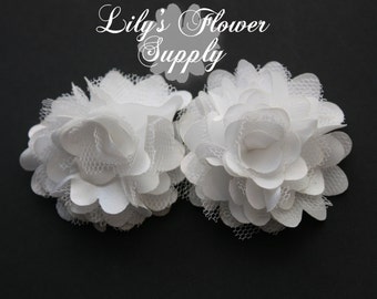 White Mini Satin Mesh Flowers - 2 Inch - Fabric Flower - Lace Flowers - Satin Flowers - Satin Rose - Petite Flower - Wholesale flowers