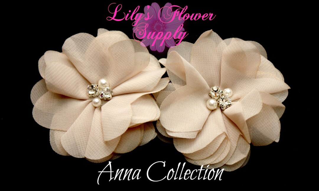 Beaded Chiffon Fabric Flowers Wholesale Chiffon Beaded Flower Folded