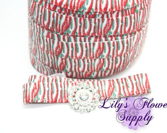 Christmas Zebra Glitter Fold Over Elastic - 5/8 Fold Over Elastic - FOE - Foldover Elastic - Elastic By Yard - Shiny Elastic - Headband