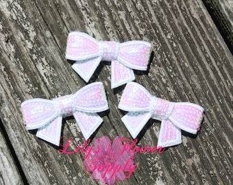 Arcos de lentejuelas - Mini arcos - tres - arco de lentejuelas por mayor - blanco - arco nudo Applique - venda del cequi de arco - Clip lentejuelas arco - peque&ntilde;o