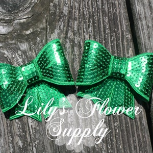 Sequin Bows - Large bows - TWO - Wholesale Sequin Bow - Emerald - Bow Knot Applique - Sequin bow headband  - Clip Sequin Bow - Large Bows