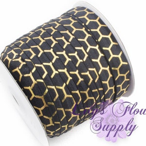 Fold Over Elastic, FOE, Foldover Elastic, Elastic By Yard, FOE Elastic, 5/8 Elastic, Wholesale Elastic, Black Gold Honecomb