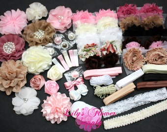 Baby Shower Headband Kit, Deluxe DIY Hair Bow Kit, Baby Shower Headband Station Kit, Vintage Headband Shower Kit, Make 30 Headbands 5 Clips