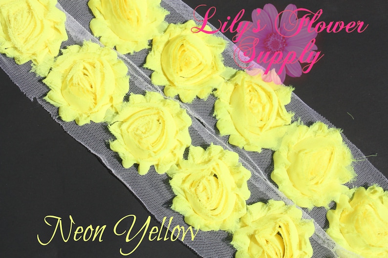 Shabby Flower trim Rose Trim 12 yard Chiffon Trim Wholesale Trim Neon Yellow Shabby Rose Trim Shabby Flower Shabby Chic