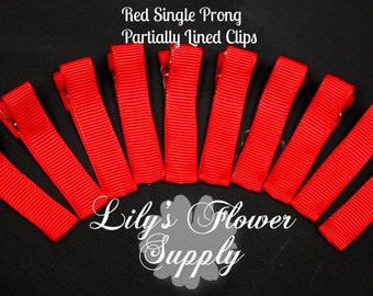 Red Lined Clips - Single Prong - Partially Lined Clips - Alligator Hair Clips - Set of 10 - 45 mm
