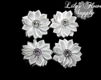 White Satin Ribbon Flowers - Multilayer flower - Wholesale 1.5"- Satin Flower - Satin Rosette - Rosette - Fabric Flower - Rolled Rosettes