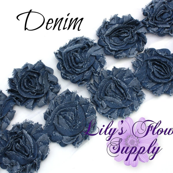 Shabby Flower Trim - Shabby Rose trim - Shabby Flower Rose Trim - 1/2 yard - Chiffon Flower - Denim - Shabby Chic - Rose Trim