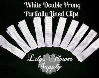 White Lined Clips - Double Prong - Partially Lined Clips - Alligator Hair Clips - Set of 10 - 45 mm