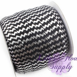 Fold Over Elastic, FOE, Foldover Elastic, Elastic By Yard, FOE Elastic, 5/8 Elastic, Wholesale Elastic, Black Silver Chevron Elastic