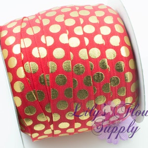 Fold Over Elastic, FOE, Foldover Elastic, Elastic By Yard, FOE Elastic, 5/8 Elastic, Wholesale Elastic, Red Big Gold Polka Dot Elastic