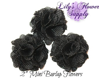 Black Petite Burlap Flowers - Burlap Flower - 2 Inches - Fabric Flower - Burlap Rose - Rolled flowers - Wholesale - supply