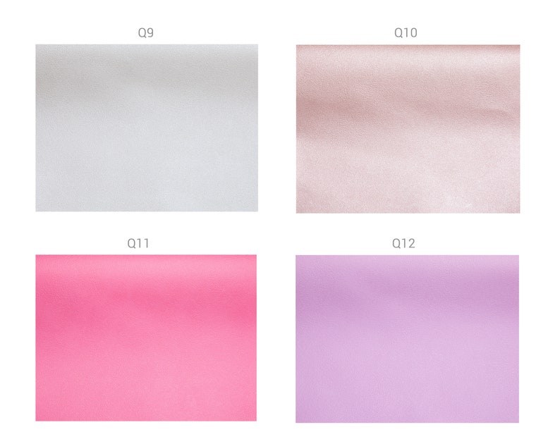 May include: Four fabric swatches in different colors: white, light pink, light purple, and light brown. The swatches are labeled Q9, Q10, Q11, and Q12.