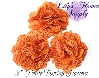 May include: Three 2-inch orange burlap flowers.  Petite Burlap Flowers.