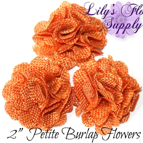 Orange Petite Burlap Flowers - Burlap Flower - 2 Inches - Fabric Flower - Burlap Rose - Rolled flowers - Wholesale - supply