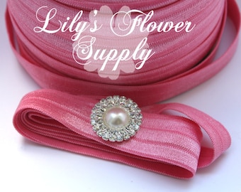 10 yards - 5/8 Fold Over Elastic - FOE - Bublegum Pink - Foldover Elastic - Elastic By Yard - Shiny Elastic - DIY - Headband