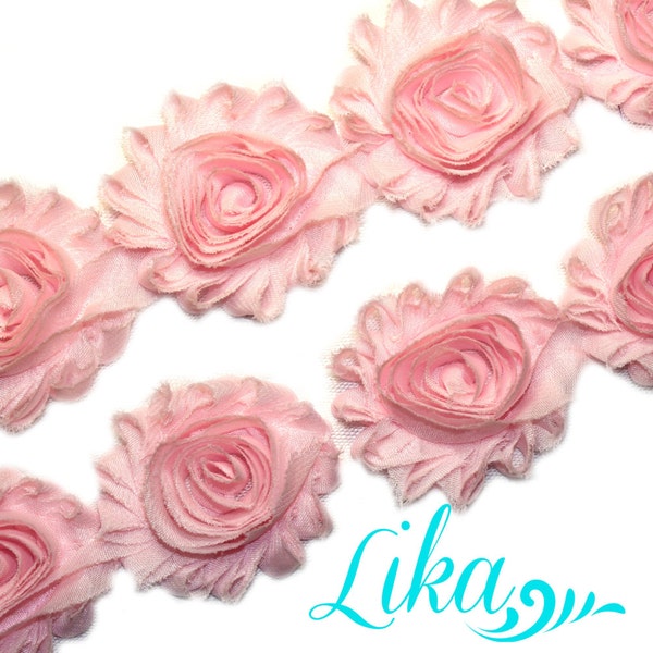 Light Pink Shabby Rose trim - Shabby Flower Trim - Shabby trim - Shabby Flower Rose Trim - Chiffon Flower Shabby Chic - Wholesale Rose Trim