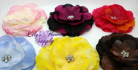 TEN - Rhinestone Flowers - Peony Flower - Organza Flower - Fabric Flower - Silk - DIY - Wholesale Flowers - You choose colors - Supply