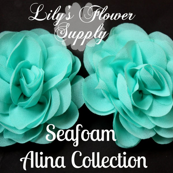 Seafoam Rose Chiffon Flowers - Wholesale Chiffon Flowers - Rosette Silk Chiffon - Flower for Headbands - Alina Collection