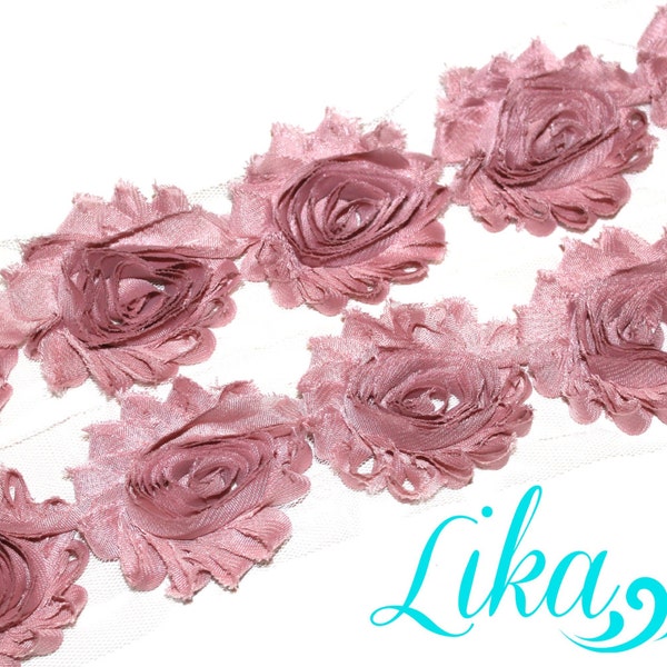 Dusty Pink Shabby Rose Trim - Shabby Flower trim - Shabby Flower Rose Trim - Chiffon Flower - Dusty Pink - Shabby Chic - Rose Trim