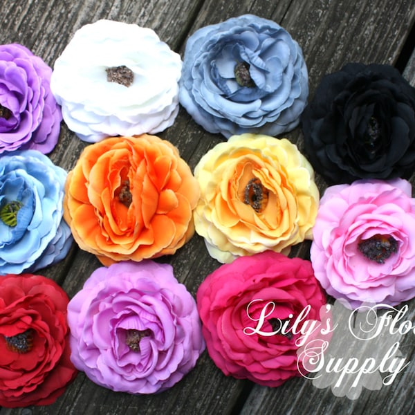 Ruffled Ranunculus - Soft Petal Ranunculus - 3.5" Flower - Set of 15 - You Choose Colors - Peony Flower - Wholesale - Headband Supply