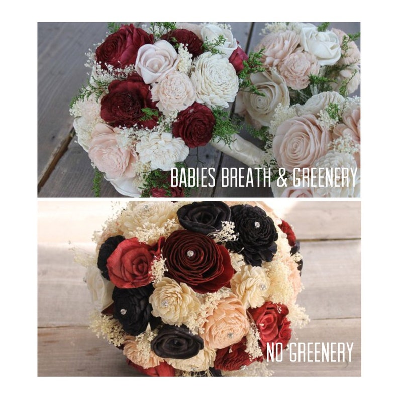 Red Rose Bouquet Black Red Sola Wood Bouquet Red /& Black Sola Flower Bouquet and Ivory Wedding Bouquet Ivory and Red Bouquet Red
