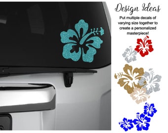 Hibiscus Flower Decal, Hibiscus Car Decal, Flower Stickers, Floral Glitter Decal for Car, Glitter Hibiscus Sticker, Tropical Flower Decal