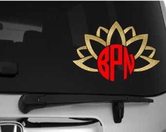 Lotus Monogram Decal, Yoga Monogram, Yoga Lotus Decal, Yoga Decal, Yoga Vine Monogram, Yoga Circle Monogram, Namaste, Lotus Sticker