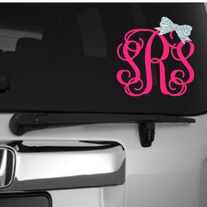 Vine Monogram with Bow Decal, Glitter  Decal, Personalized Car Decal, Vine Monogram Sticker, Preppy Car Decal