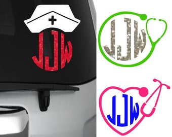 Nurse Monogram Decal, Stethoscope Monogram Decal, Nurse Decal for Yeti, RN Decal, RN Gifts, RN Car Decal, Nurse Gift, Nurse Sticker