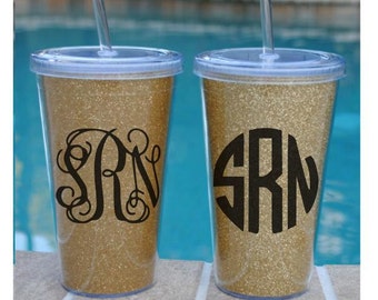 Personalized Monogram Glitter Tumbler, Monogrammed Gifts, Monogram Glitter Cup, Custom Gifts, Monogrammed Tumbler Cup, Personalized Tumbler