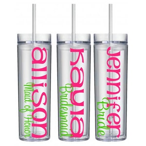 Skinny Personalized Bridesmaid Tumblers, Bridesmaid Gift, Wedding Party, Bachelorette Tumblers