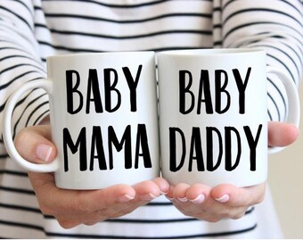 Baby Mama and Baby Daddy Mug Set, Dad to be gift, Mom to be Gift, Pregnancy Announcement, New Dad Gift, New Mom Gift - 2 Sizes Available