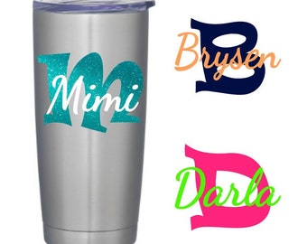 Name Decal, Name and Initial Decal, Yeti Name Decal, Yeti Decal, RTIC Decal, Coffee Decal, Custom Yeti Decal