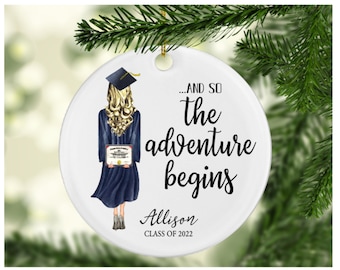 Personalized Graduation Ornament, Custom Graduation Christmas Ornament, High School Grad Gift, College Graduation Gift, Doctorate Grad Gift