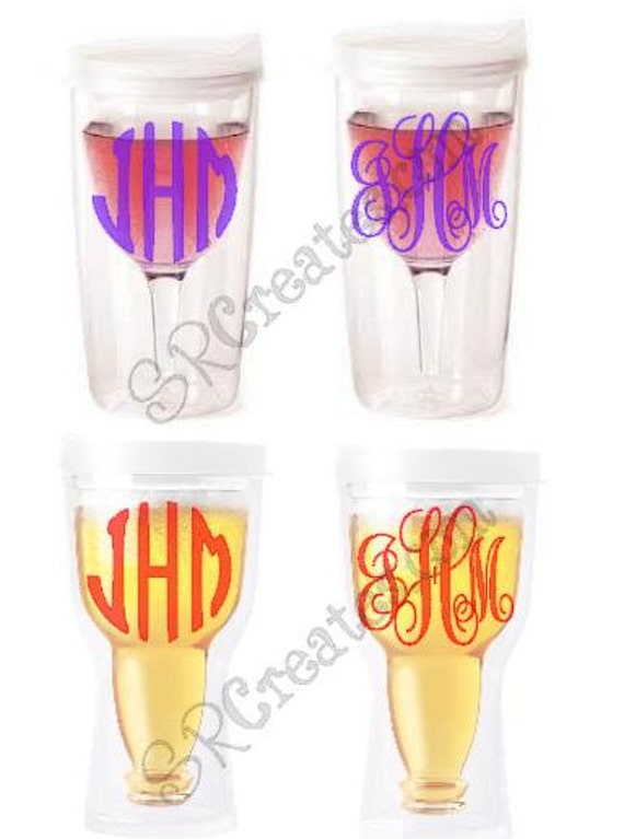 Monogrammed Cups - Wine Sippy (Vino2Go), Beer Cups (Brew2Go), Tumblers, Vine Monogram, Script Monogram, Circle Monogram