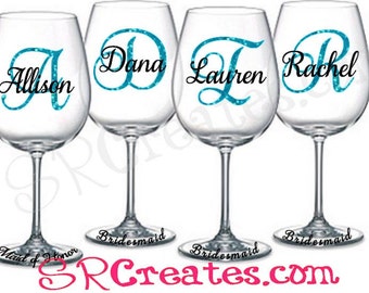 Personalized Monogram Wine Glass with Name and Initial, Great for birthdays, bridal party, bridal shower, engagements and special occasions!