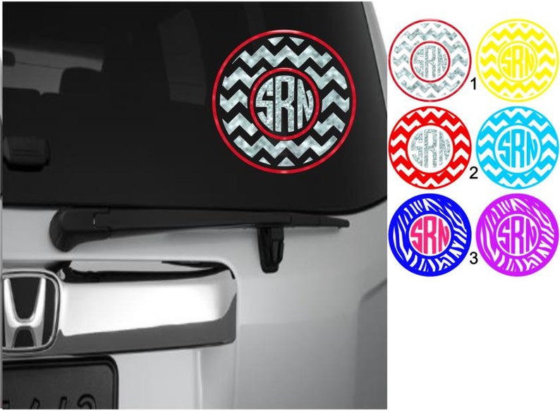 Circle Monogram Decal, Chevron Decal, Zebra Monogram Decal, Glitter Monogram Decal, Glitter Sticker, Car Decal, Preppy Decal, Yeti Decal image 1