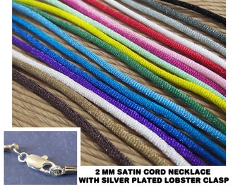 17-19 2mm Twisted Satin Silk Cord Necklaces in 26 Colors